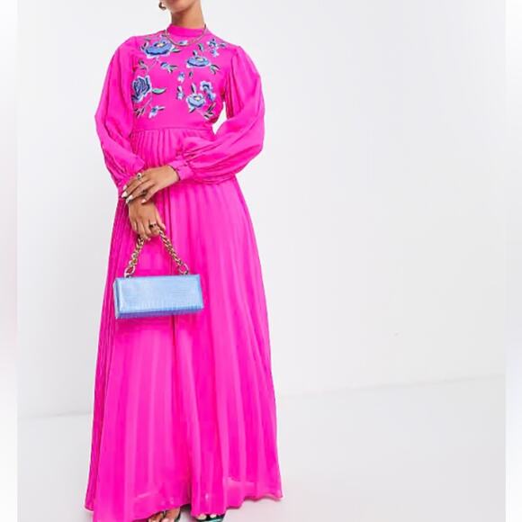 ASOS size 8 Elegant Pink embroidered Floral Maxi Dress - Picture 1 of 13